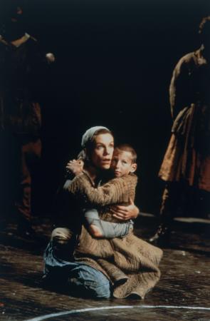 Juliet Stevenson in Theatre de Complict's production of The Caucasian Chalk Circle at the National Theatre 1997, photograph by Robbie Jack